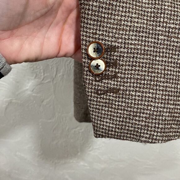 Massimo Dutti Brown Gingham Print Wool Blend Blazer Size 40 - Picture 4 of 11